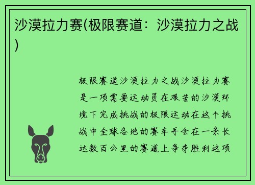 沙漠拉力赛(极限赛道:沙漠拉力之战)